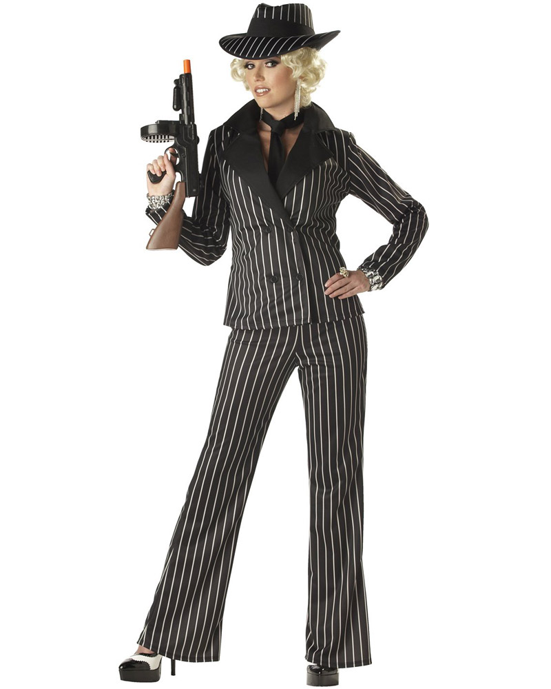 C749 Gangster Lady 1920s Chicago Moll Mafia Fancy Dress Pinstripe ...